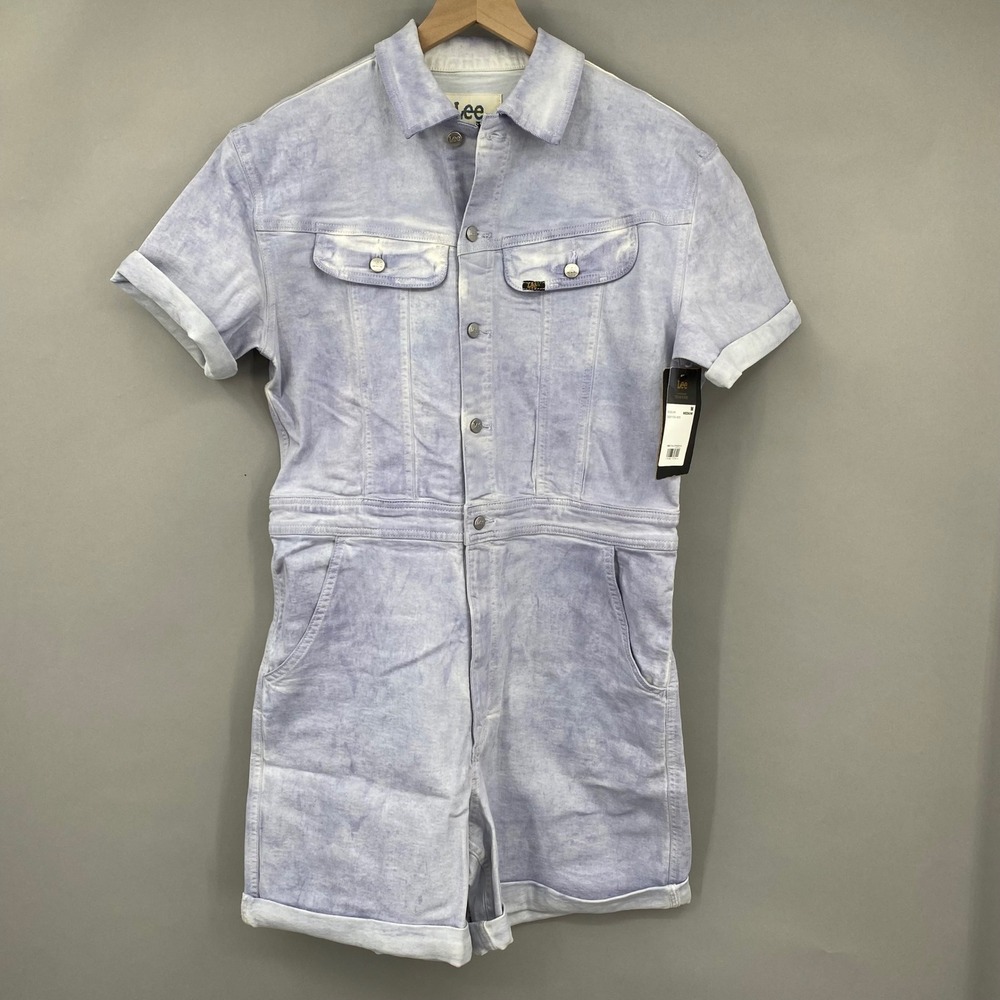 Lee Union-Alls Vintage Modern Deep Fog Acid Wash Denim‎ Shortalls Romper size M